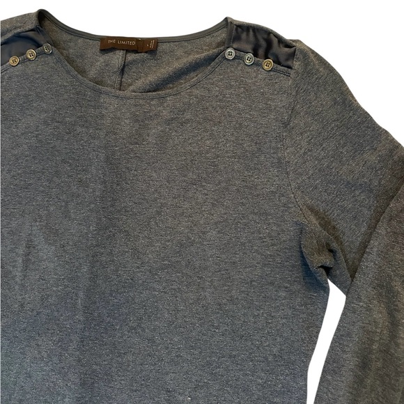 The Limited Long Sleeve Gold Button Detail Top - Womens Size Large - Gray - Picture 1 of 4